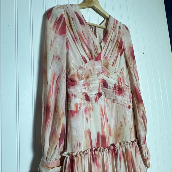 Aconiconi Midi Dress Long Sleeve V-Neck Size  Medium Abstract Print Lined - Picture 7 of 17